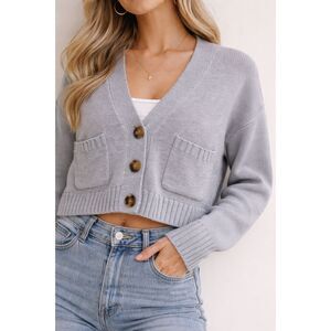 Emory Park Cropped Grey Cardigan Soft Knit Button Front Sweater Size M EUC!